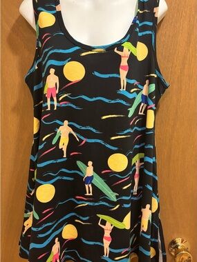 NWT LuLaRoe Perfect Tank Surfs Up Surfing Beach Hawaiian Oversized Flare Medium